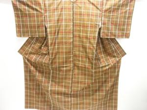 未使用品　格子織出し米沢紬着物・道行コートアンサンブル